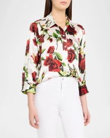 Rose-Printed Dani Silk Blouse at Neiman Marcus